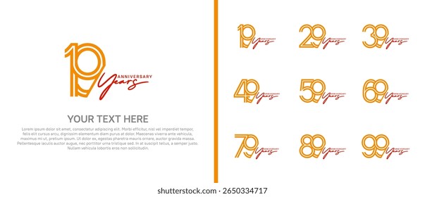 logo anniversary set. orange color with red handwriting on white background for special event