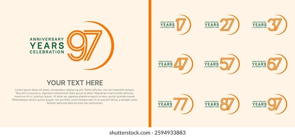 logo anniversary set. orange and green color with swoosh on white background for special event