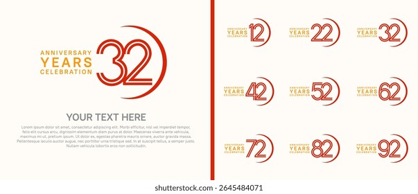 logo anniversary set. orange and red color with swoosh on white background for special event