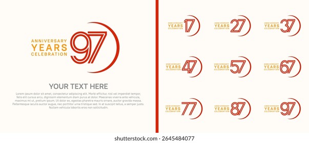 logo anniversary set. orange and red color with swoosh on white background for special event