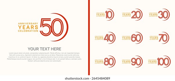 logo anniversary set. orange and red color with swoosh on white background for special event
