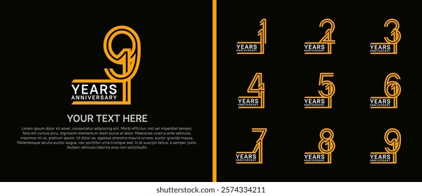 logo anniversary set. orange and white color on black background for special event