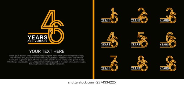 logo anniversary set. orange and white color on black background for special event