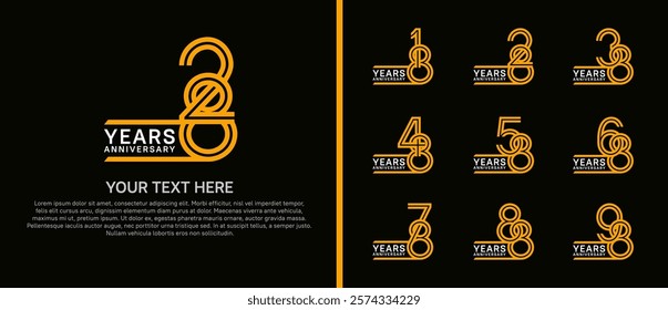 logo anniversary set. orange and white color on black background for special event