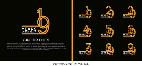 logo anniversary set. orange and white color on black background for special event