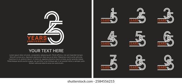 logo anniversary set. orange and white color on black background for special event