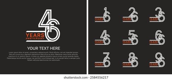 logo anniversary set. orange and white color on black background for special event