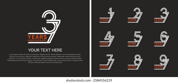 logo anniversary set. orange and white color on black background for special event