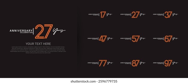 logo anniversary set. orange and white color on brown background for special event