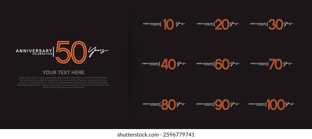 logo anniversary set. orange and white color on brown background for special event