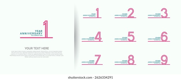logo anniversary set. pink color with long line on white background for special event