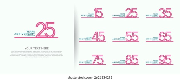 logo anniversary set. pink color with long line on white background for special event