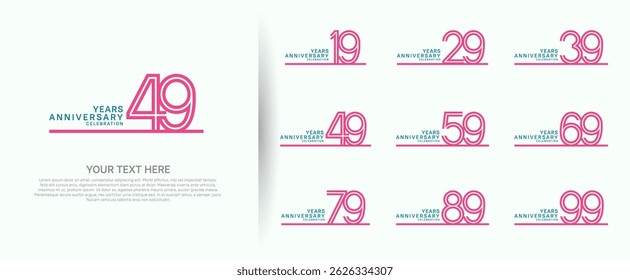 logo anniversary set. pink color with long line on white background for special event