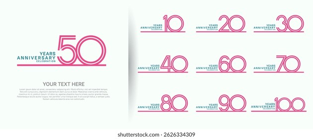 logo anniversary set. pink color with long line on white background for special event