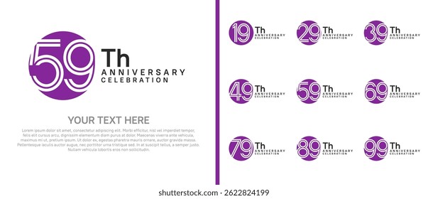 logo anniversary set. purple and black color with circle on white background for special event