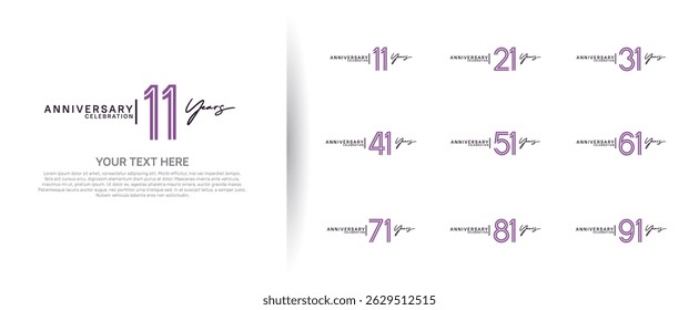 logo anniversary set. purple and black color on white background for special event