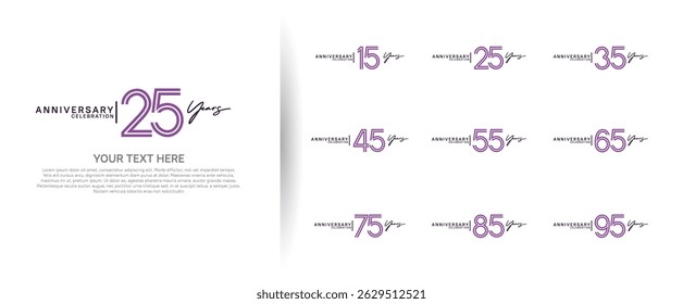 logo anniversary set. purple and black color on white background for special event