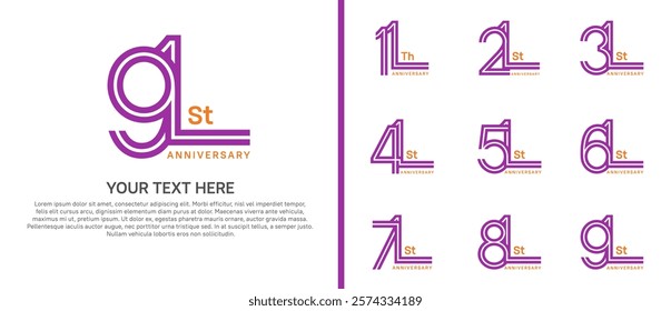 logo anniversary set. purple color double line on white background for special event