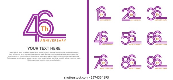 logo anniversary set. purple color double line on white background for special event