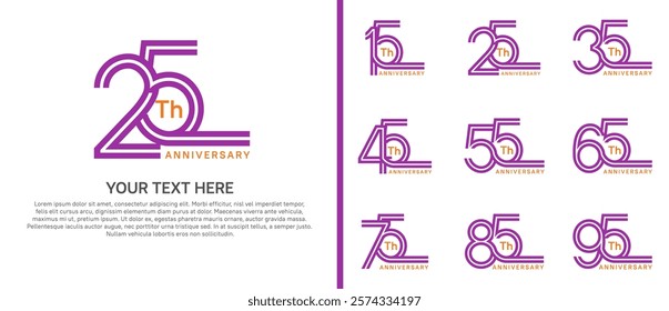 logo anniversary set. purple color double line on white background for special event