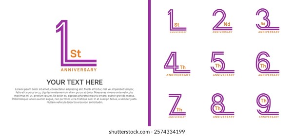 logo anniversary set. purple color double line on white background for special event
