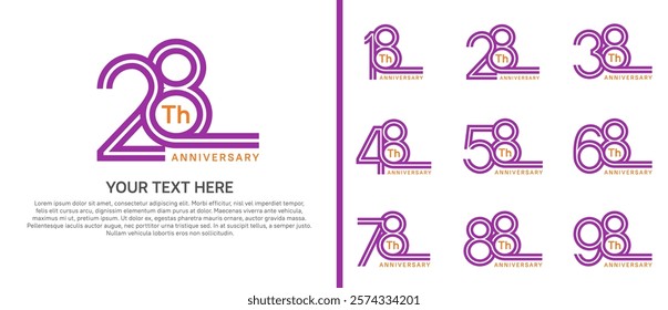 logo anniversary set. purple color double line on white background for special event