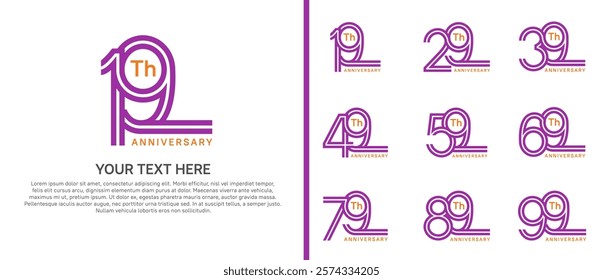 logo anniversary set. purple color double line on white background for special event