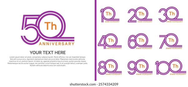 logo anniversary set. purple color double line on white background for special event