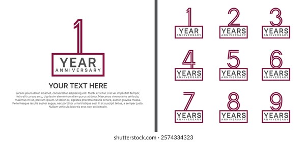 logo anniversary set. purple color with square on white background for special event
