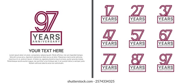 logo anniversary set. purple color with square on white background for special event