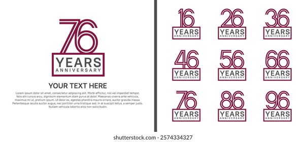 logo anniversary set. purple color with square on white background for special event