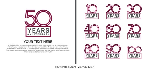 logo anniversary set. purple color with square on white background for special event
