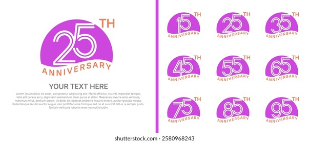 logo anniversary set. purple color with half circle on white background for special event