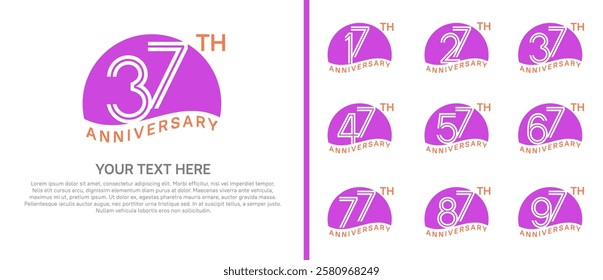 logo anniversary set. purple color with half circle on white background for special event