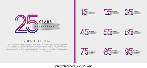 logo anniversary set. purple color with silver ribbon on white background for special event