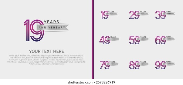 logo anniversary set. purple color with silver ribbon on white background for special event