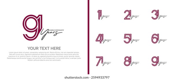 logo anniversary set. purple color with black handwriting on white background for special event
