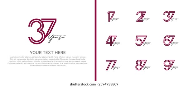 logo anniversary set. purple color with black handwriting on white background for special event