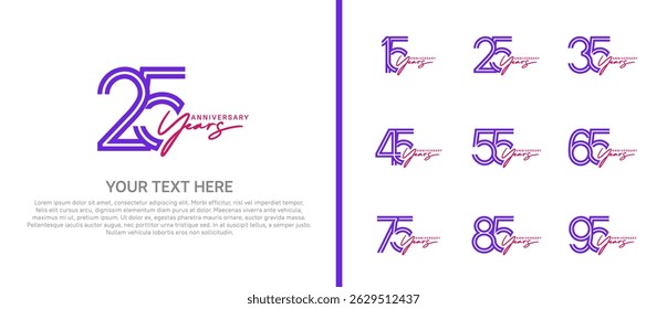 logo anniversary set. purple color with handwriting on white background for special event