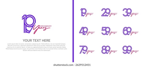 logo anniversary set. purple color with handwriting on white background for special event