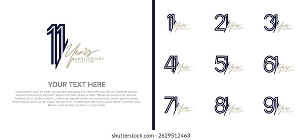 logo anniversary set. purple color with brown handwriting on white background for special event