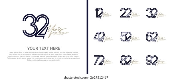 logo anniversary set. purple color with brown handwriting on white background for special event