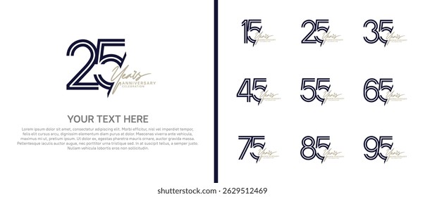 logo anniversary set. purple color with brown handwriting on white background for special event