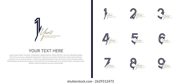 logo anniversary set. purple color with brown handwriting on white background for special event