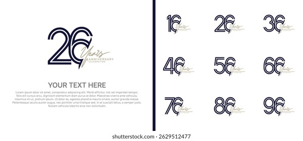 logo anniversary set. purple color with brown handwriting on white background for special event