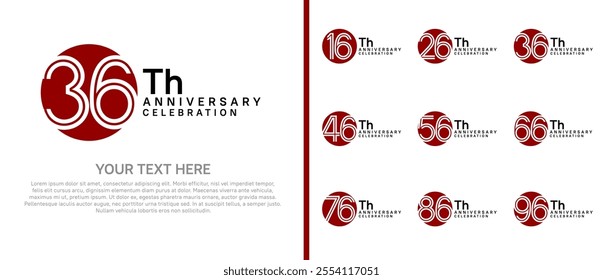 logo anniversary set. red and black color with circle on white background for special event