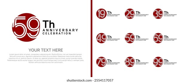 logo anniversary set. red and black color with circle on white background for special event