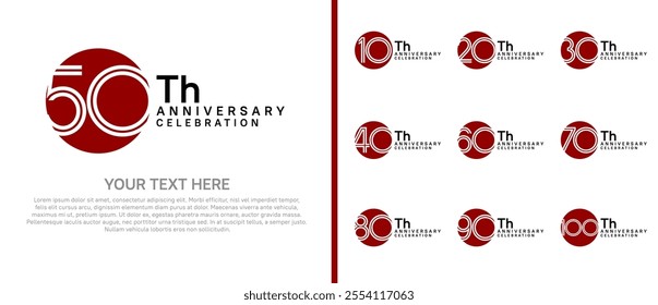 logo anniversary set. red and black color with circle on white background for special event