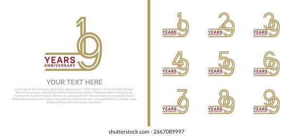 logo anniversary set. red and brown color on white background for special event