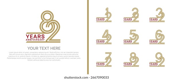 Conjunto de aniversario de logotipo. color rojo y marrón sobre fondo blanco para eventos especiales